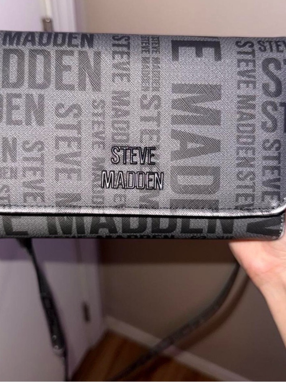 Steve Madden Gray Monogram Crossbody Wallet
